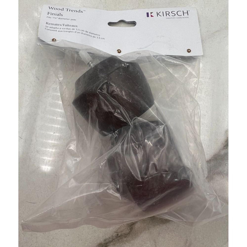 Kirsch Wood Curtain Finials Brown Hugo Fits 1 3/8" Pole- Pair